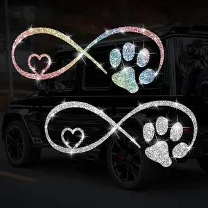A Cute Cartoon Sticker for Cars With A Dog Paw Love Shape Bow Sticker, Shiny Car Decals, Stylish Vehicle Exterior Decoration Sticker, Motorcycle Reflective Sticker, Laptop Heart Sticker, Car Stickers.