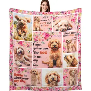 Goldendoodle Gifts Goldendoodle Blankets 50"X60" Dog Throw Blanket for Dog Lovers Mom Dad Flannel Puppy Print Blanket for Couch Sofa Bed Car, Printed on One Side with a Plain White Back, Halloween Thanksgiving Christmas Gift