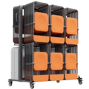 VEVOR Folding Chair Rack, TikTokShopBlackFriday, 800 LBS Capacity, Heavy-duty Chair Cart for 84 Chairs/ 12 Tables+42 Chairs, Dual-layer Chair Storage Dolly with Rubber Wheels and Holders, Large Chair Holder, Matte Black