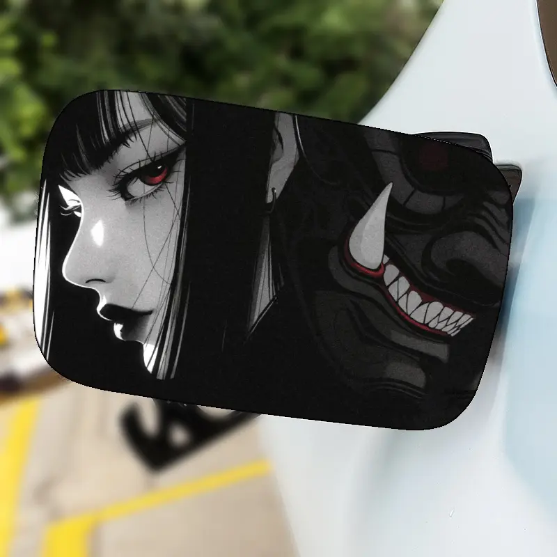 1pc JDM Girl & Demon Mask Car Decal - Waterproof, UV-Resistant PVC Sticker for Fuel Cap & Body, Easy DIY Application, Fit, Scratch Protection Cover