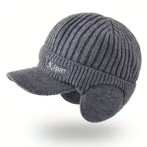 Men's Warm Knitted Hat - Windproof Ribbed Foldable Design, Suitable for Cycling Skiing Outdoor Sports - Soft and Warm Street Style Skull Cap, High-Quality Knitted Wool Hat