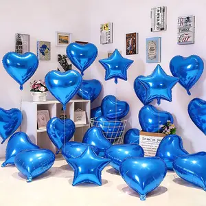 16 heart-shaped balloons in navy blue paired with blue foil star balloons, totaling 25.4 centimeters, suitable for wedding and birthday decorations, anniversary party supplies, graduation parties, and baby party decorations