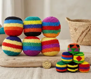 6 PCS Handmade Crochet Hacky Sack Footbag Set, Soft Knitted Kick Toss Juggling Bean Bags for Kids Adults, Portable Random Color Kick Toys Ideal for Playground, Party, Camping  Travel