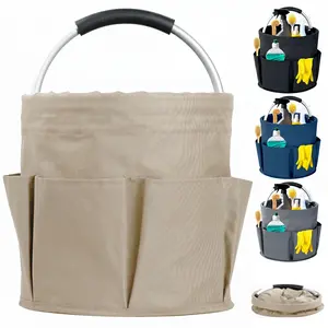Harkapy Foldable Cleaning Caddy Organizer with Handle, Portable Storage Basket with Multi Pockets for Cleaning Supplies Garden Tools Picnic Camping Bathroom Kitchen Home Organization