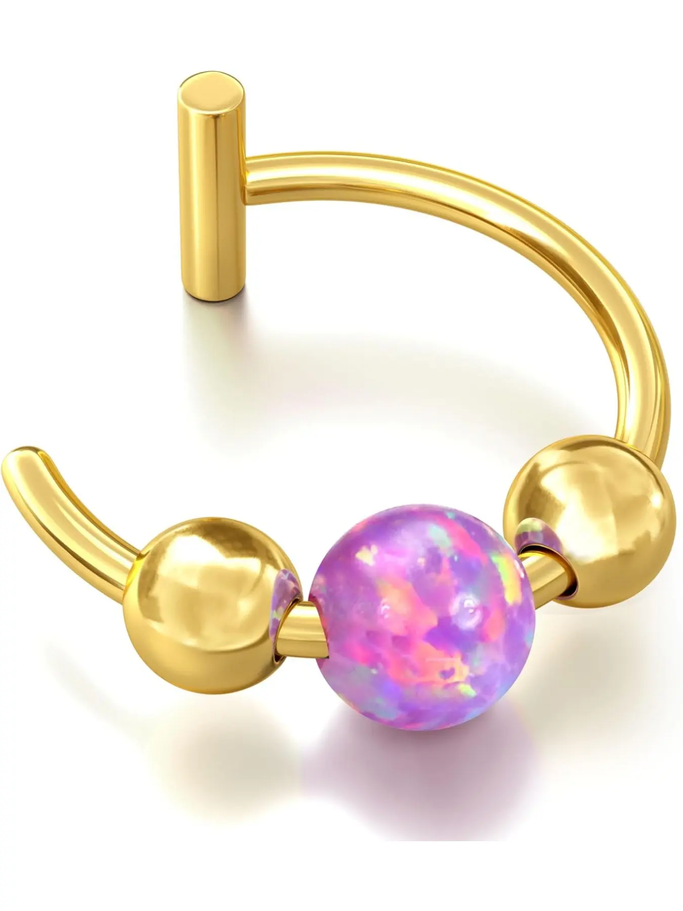 Opal Fake Nose Ring 20G - 14K Gold Nose Ring Faux Nose Rings For Women Fake Nose Piercings Green/Pink/Blue/White/Red/Purple/Dark Green Opal 8mm Nose Ring Jewelry