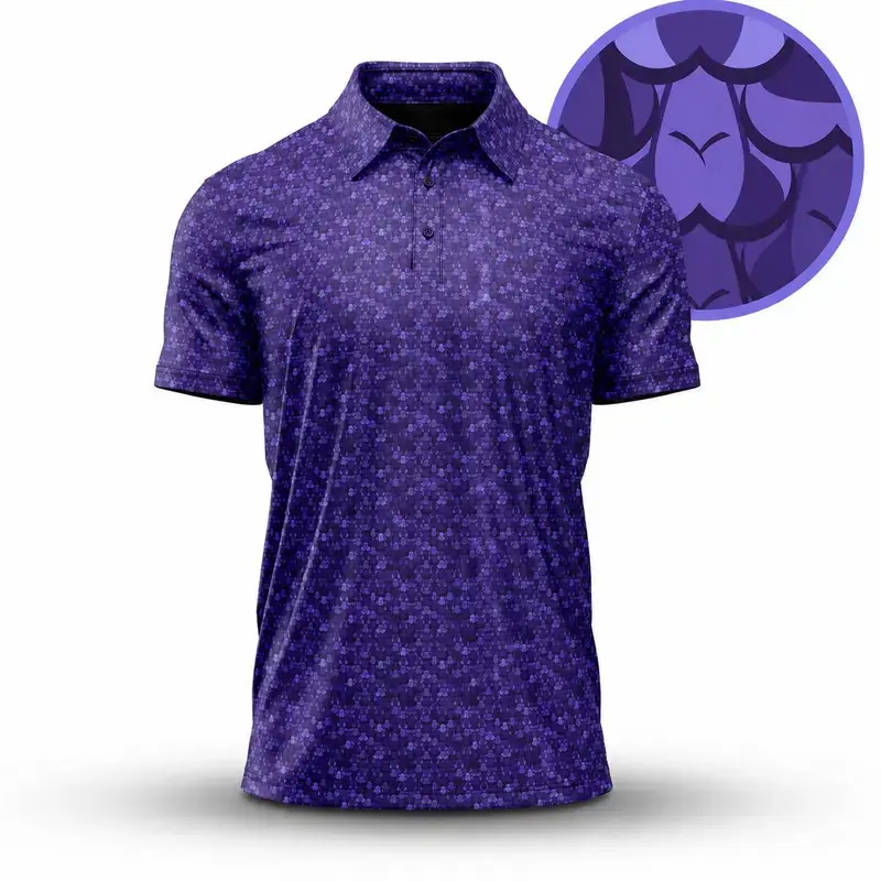 Lightweight Purple Men's Sports Polo Shirt With Modern Art Print Made in USA