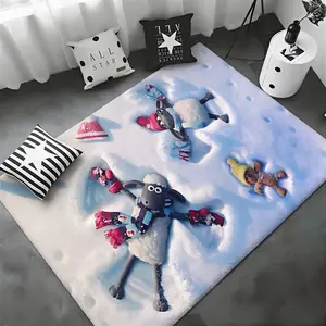 Cartoon Sheep Shaun the Sheep Floor Mat, Soft Area Rug, Non-Slip Soft Flannel Thickened Rug Indoor Door Mat Absorbent Wear-Resistant Floor Mat for Living Room Hallway Entryway Durable Non-Skid Home Decoration Mat for Indoor Daily Use
