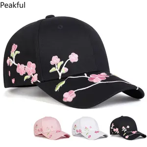 Embroidered Peach Blossom Hat – Fashionable Duck Tongue Baseball Cap for Women, Cute Floral Design, Versatile Sunshade Hat, Perfect for Beach, Hiking, or Daily Casual Outfits