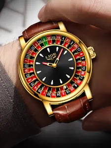 Men's Quartz Watch with Zodiac Dial, Interactive Russian Roulette Design, Waterproof, Daily and Social Use, Round Face