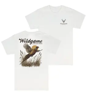 Wildgame Collective Pheasant Graphic Tee, Men's Outdoor Hunting T-Shirt, Vintage Wildlife Bird Print, Comfortable Cotton Casual Top, Deer Antler Logo