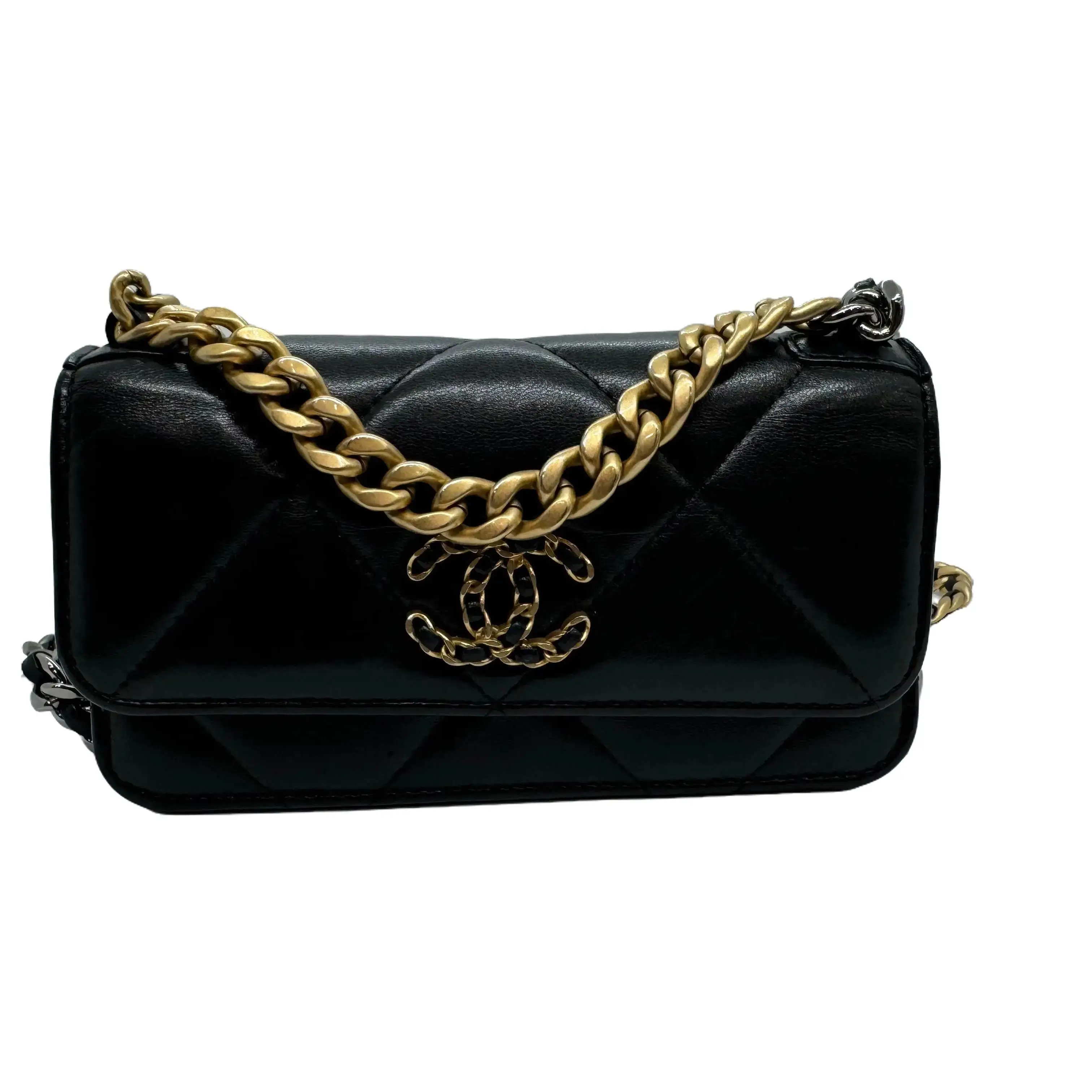 Pre-owned CHANEL Leather Mini Bags 19 Wallet on Chain with Mixed Hardware