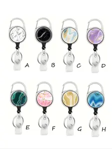Marble Pattern Fashion Print Stretch Lanyard Buckle, Lanyard For Id Badge, Multifunctional ID Card Holder, Portable Keychain, Casual Style for Office School Travel, Lanyards With ID Holder