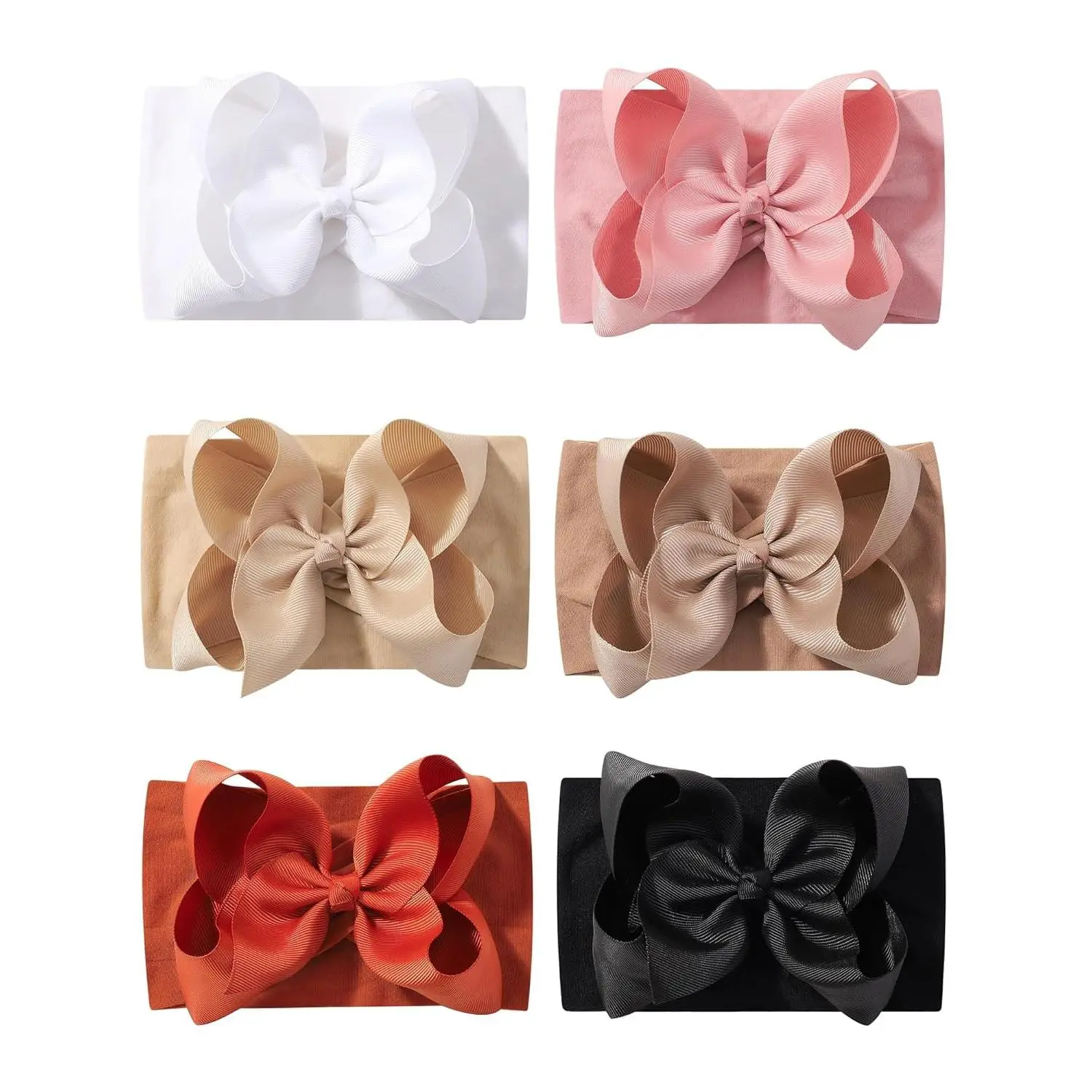6 count  Girl Headbands - Ribbon Bow Nylon Hair Accessories for , , and