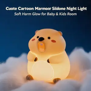 Cute Groundhog Silicone Night Light for Kids - Kid-Safe Rechargeable Touch Lamp, Soft Warm Glow Nursery Light, Squishy Stress Relief Animal Nightlight, Perfect Birthday Gift for Toddlers Teens Bedroom