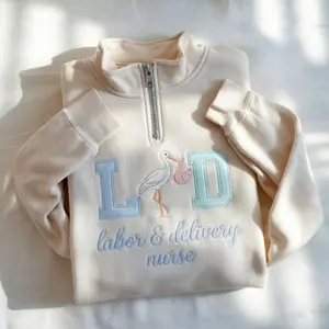 Embroidered Labor and Delivery Nurse Quarter Zip Sweatshirt, L&D Nurse Sweatshirt, L and D Sweatshirt, Labor Delivery Nurse Gifts