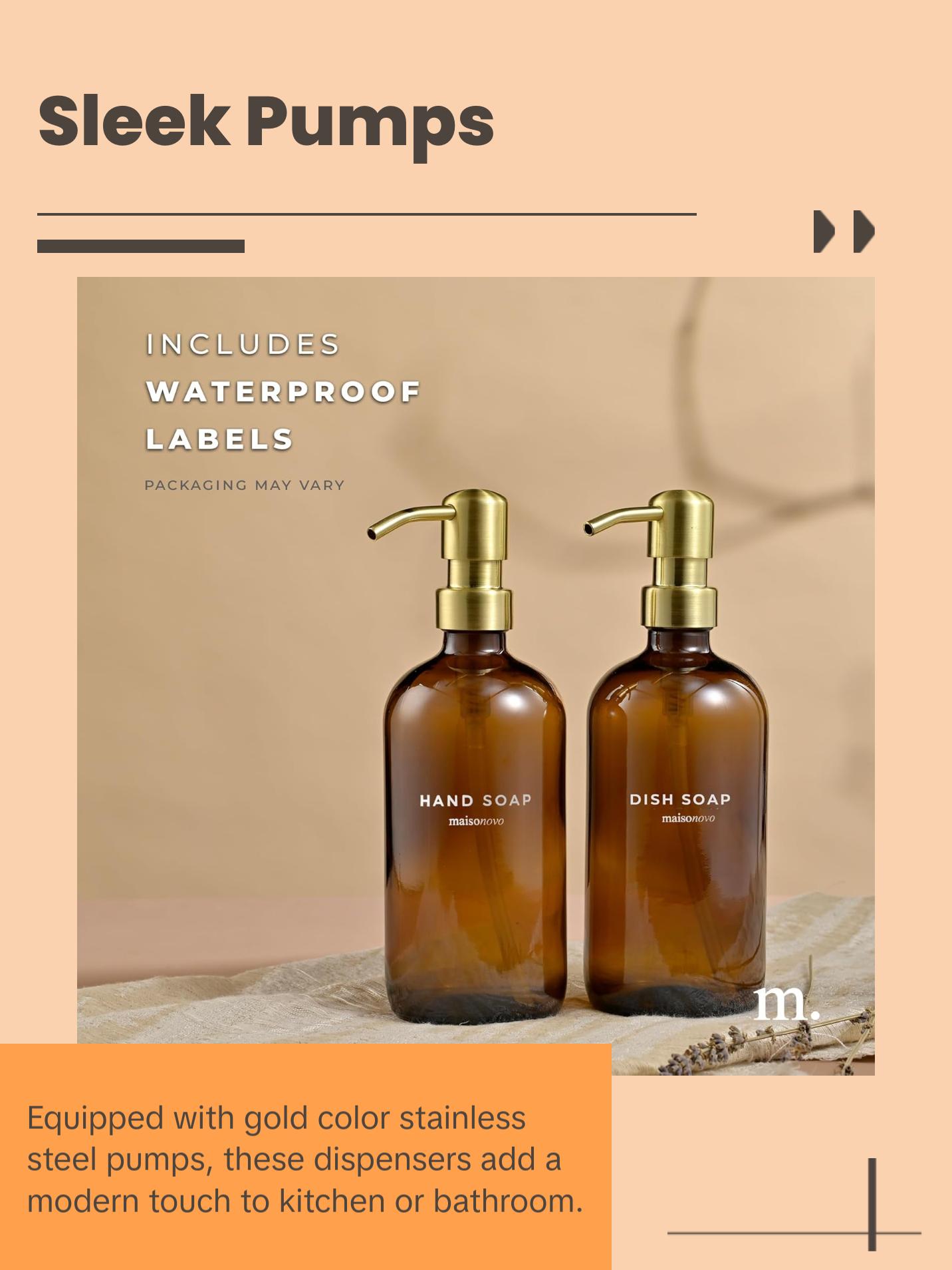 MaisoNovo Soap Dispensers 2-Piece Set | Soap and Lotion Dispenser Set | Hand Soap Dispenser | 16.9oz Black Bottles with Black Pumps Set of 2