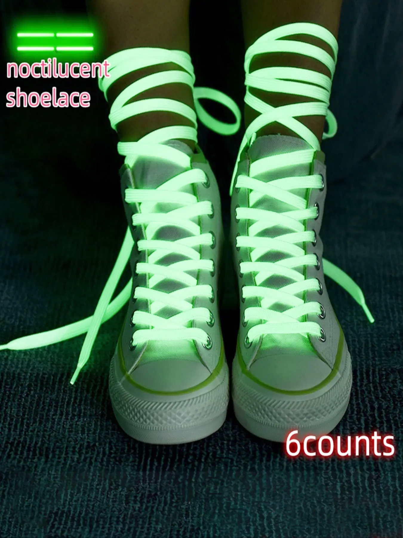Glow in The Dark Shoelaces, 6 Counts/set Colorful Fluorescent Flat Laces, Perfect for Running Hiking and Cycling, Footwear, Ladder Laces
