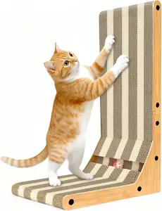 Striped cat scratching post, 60.2 cm high L-shaped wall cushion, 3-in-1 relaxation mode, extra thick cardboard with bell toy ball, suitable for indoor cat scratching posts.