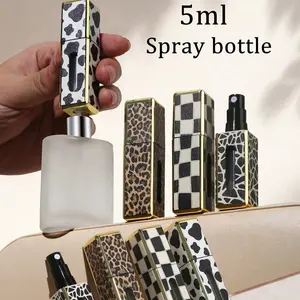 1pc 5ml Textured Leopard Print Square Perfume Refill Bottles, Portable Travel Bottom Direct Filling Perfume Bottles,  Square Portioning Bottle, Spray Bottle.Reusable. Liquid Separation Bottles, Diverse Styles, Separation Bottles, Spray Bottles.