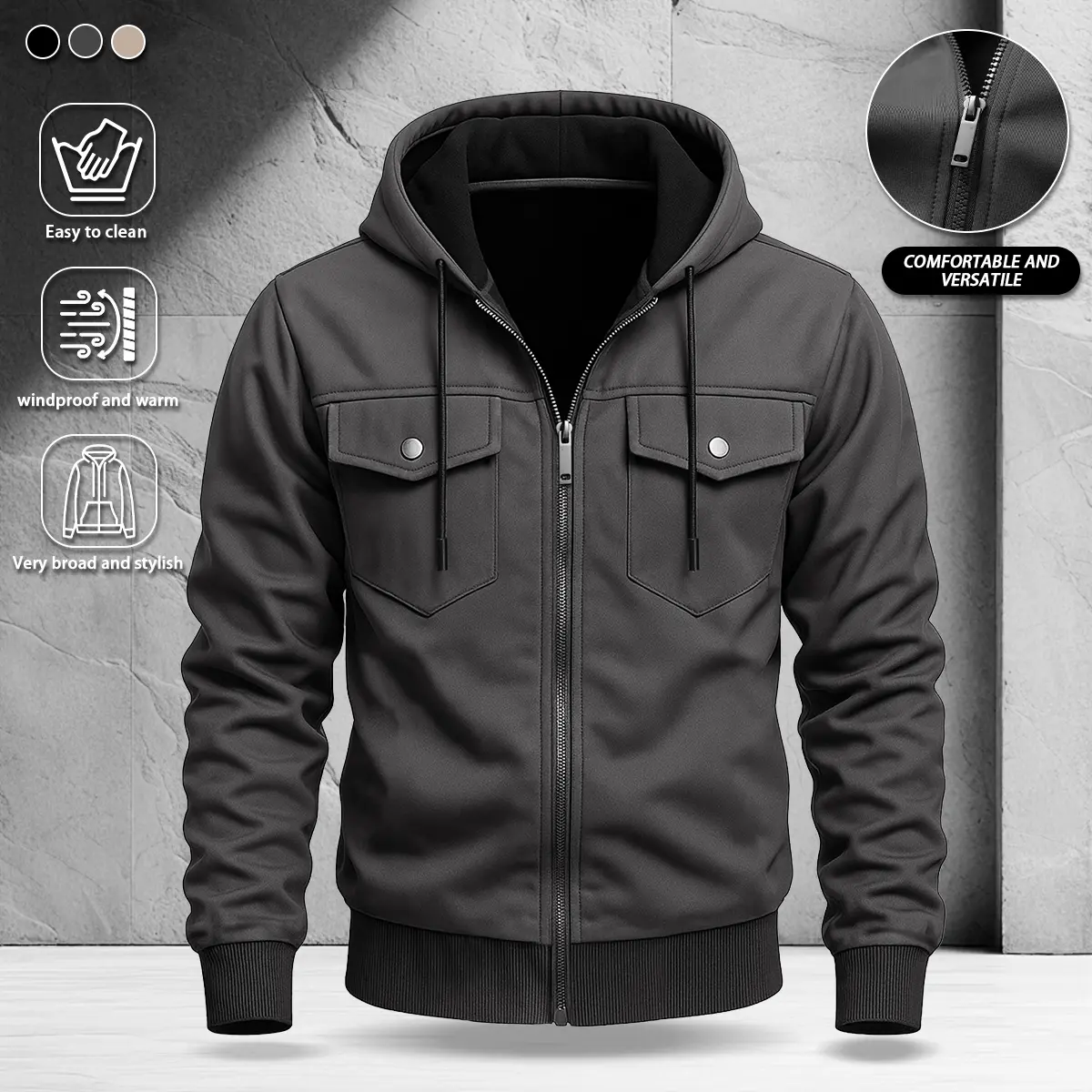 Men's Fashion Knit Cardigan Sweater - Windproof & Abrasion Resistant, Double Pocket Design with Metal Button Details + Smooth Zipper | Easy Care Fabric Suitable for Everyday / Outdoor / Streetwear | Stylish Loose Fit Spring/Summer Casual Jacket
