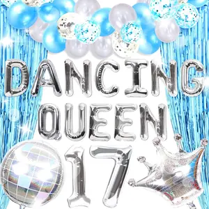 Dancing Queen 17 Balloons Mamma Mia Party Decorations Silver Blue 17th Birthday Disco Theme Party Supplies for Celebrations Kit