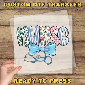 Preppy Floral Nurse Ready To Press Design, Coquette Bow Nurse DTF Transfer