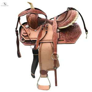 Resistance Youth Western Horse Barrel Saddle Horse Floral Tooled Leather 10" 12" 13" With Free Tack set western  saddles