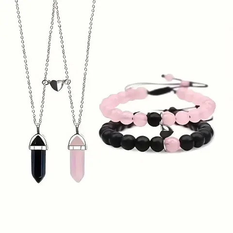 4Pcs Magnetic Couples Bracelets Matching Bracelets ,Double Rope Strong Couple ,Adjustable Connecting Bracelets, Gifts Friendship Beads Bracelet