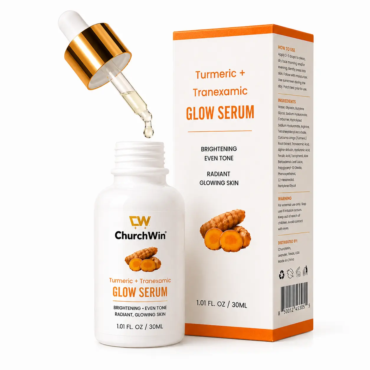 ChurchWin Turmeric + Tranexamic Glow Serum 30ml | Hydrating Face Serum for Radiant-Looking Skin with Hyaluronic Acid & Turmeric Extract