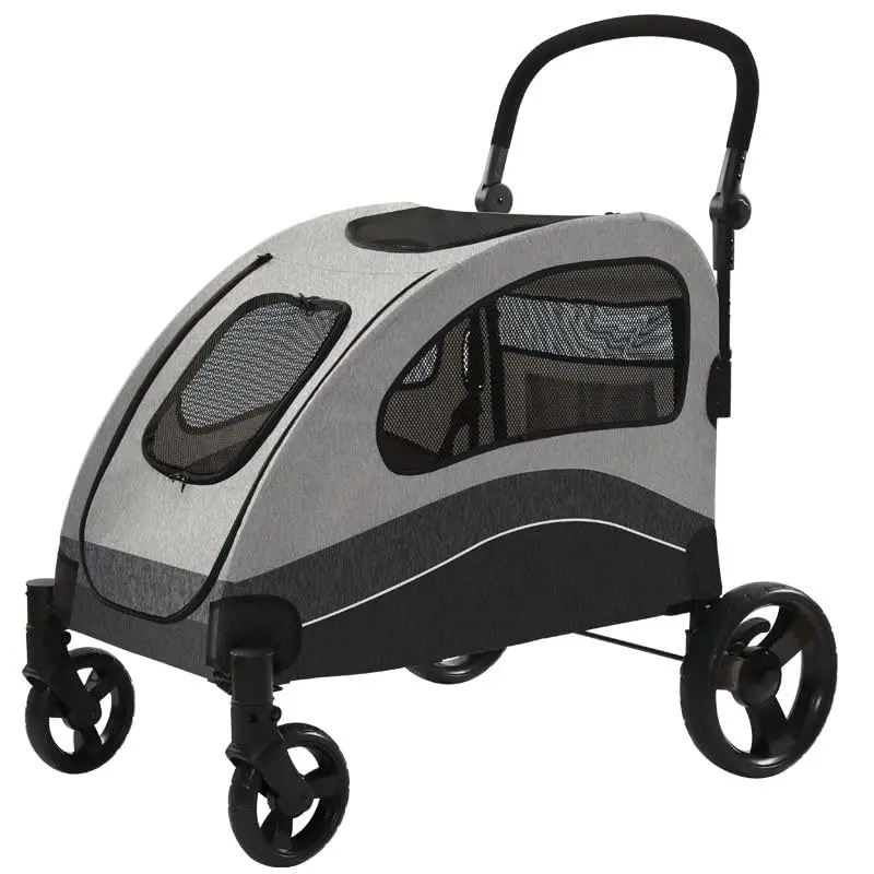 Heavy Duty Collapsible Dog Stroller for Large Pets up to 160 lbs - Breathable Mesh - 360° Rotating Wheels - Adjustable Handle - Shock Absorbing - Storage Pocket - Easy to Clean
