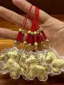 Golden Foil Wealth Horse Bag Charm Pendants, Chinese Style Bag Decoration Keychain, Auspicious Bag Pendant for Backpack Purse, Ideal for New Year Gifts & Lucky Style Lovers