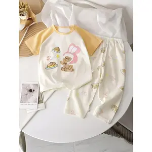 Girls' Thermal Underwear Set, Adorable and Cute Pattern Print Design, Pure Cotton Fabric, Comfortable and Light Beige-Friendly, Resistant to Deformation