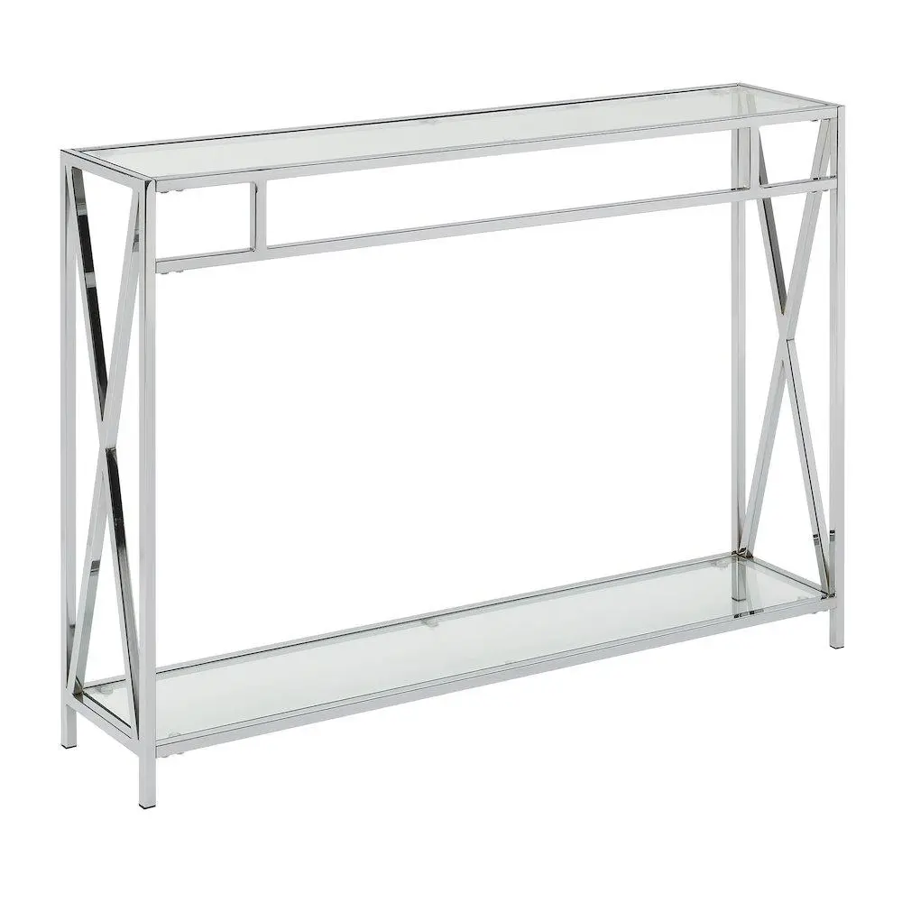 Clear Glass Console Table with Chrome Metal Tube Frame