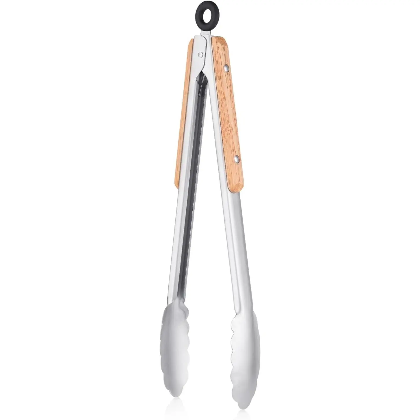 Metal Kitchen Tongs for Cooking - Heat Resistant 1100?F Stainless Steel Tongs with Comfortable Wooden Grips -  for Grill, Salad, Toaster, Cooking, and Serving  (12-inch)
