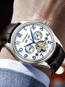 Men's pure mechanical watch, hollow design, calendar week display, automatic winding, fashionable, business, casual, personalized, cool, social, young man's style, European, American, Japanese and Korean styles, the best gift for boyfriends
