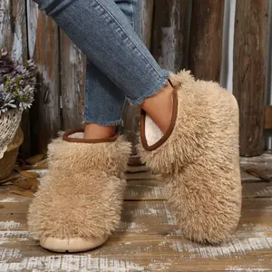 Plush Ankle Boot Slippers for Women Fuzzy Plush Lace-Up Design Cozy Winter Indoor Outdoor Footwear