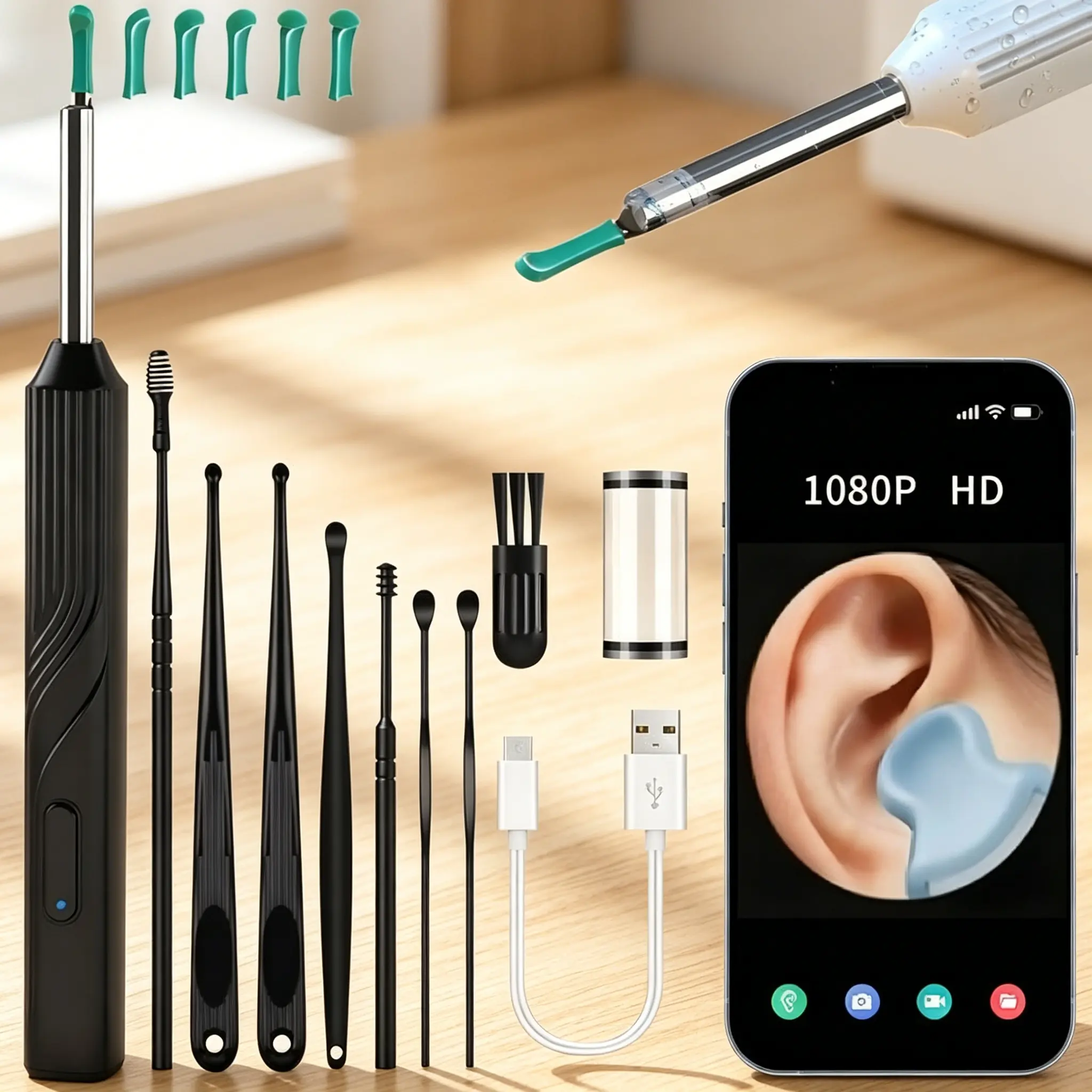 1 Pack Wireless Ear Cleaner Earwax Removal Tool, Modern 1080P HD Visual Ear Cleaner with App Compatibility, Reusable Ear Cleaning Kit for Daily Ear Care & Family Use, Ear Cleaner With Camera