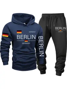 Men's Fleece 2-Piece Set, BERLIN - Germany, Comfy/Breathable, Trendy, Kangaroo Pocket, Drawstring, Fall/Winter