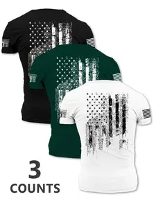 Men's Flag Print Short Sleeve Tee, Gym T Shirts, Regular Fit Casual Fashion Round Neck T-shirt for Summer, Men's Top for Daily Wear