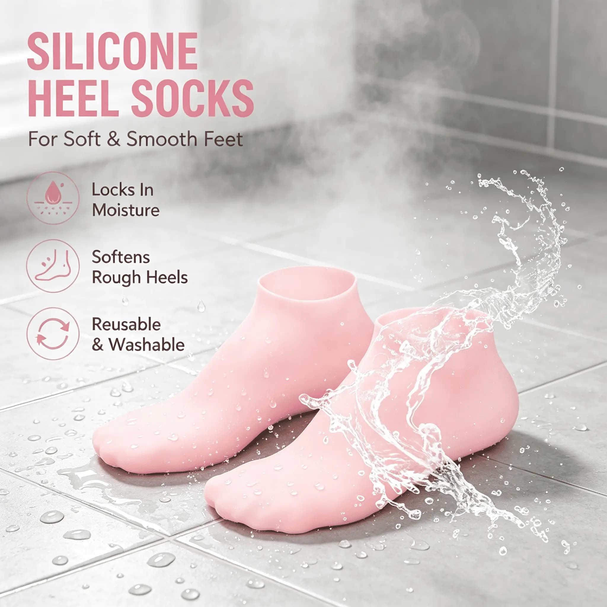 Washable Silicone Foot Mask Socks for Dry Cracked Feet, Overnight Foot Spa Booties, Lotion Locking No Leak Silicone Socks, Deep Hydration Foot Masks for Thick Sole Calluses & Persistent Foot Dryness Relief