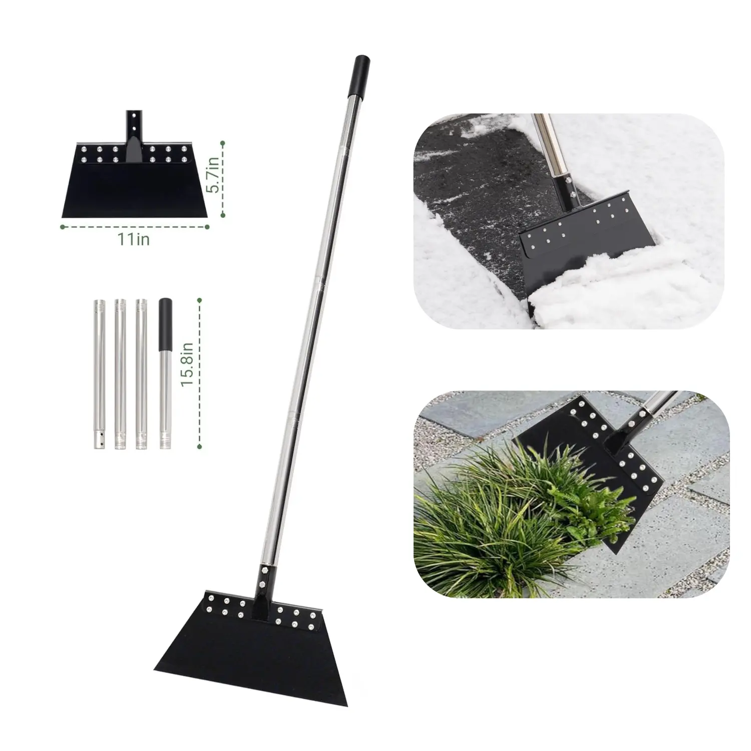 CKLT 65in Adjustable Metal Shovel, 11in Spring Steel Blade Garden Tool for Ice & Snow Removal, Heavy-Duty Manual Lawn Edger