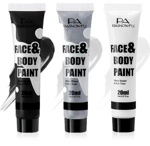 Black White Silver Face Paint - Water-Based Non-Toxic Face Body Paint Kit for Vampire White Tiger, Full Coverage Washable Formula for Halloween Cosplay, Costume Parties，Stage Performances