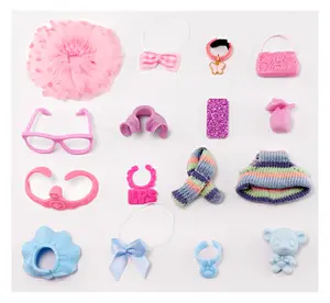 16 pcs Mini Plastic Collar Jacket Skirt Accessories Set for Action bobble-head Mini Shorthair Cat Dashchund Husky Kitten Bunny Great Dane Pet Toys(H54)