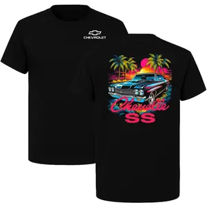 Chevrolet Chevelle SS T-Shirt, Retro Sunset Beach Muscle Car Graphic Tee, Classic Chevy Lover Shirt with Palm Trees, Vintage Hot Rod Apparel, Gift for Car Enthusiasts and Gearheads