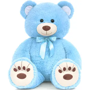 AZDREIC 35 Inch Blue Plush Teddy Bear Stuffed Animal with Cute Footprints Soft Comfortable Gift for Kids Babies Toddlers Baby Shower Birthday Christmas Easter Decor