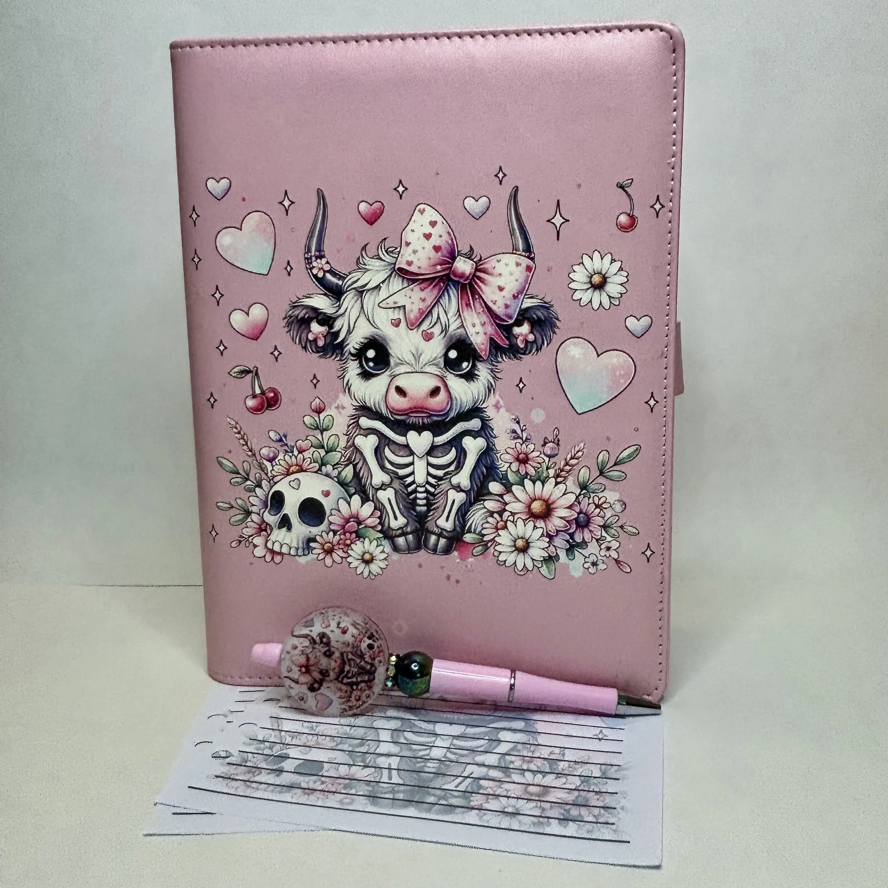 Skelly Cow A5 Binder Bundle - A5 Binder, Matching Paper, Beaded Pen | Limited Stock (Only 1 Available)