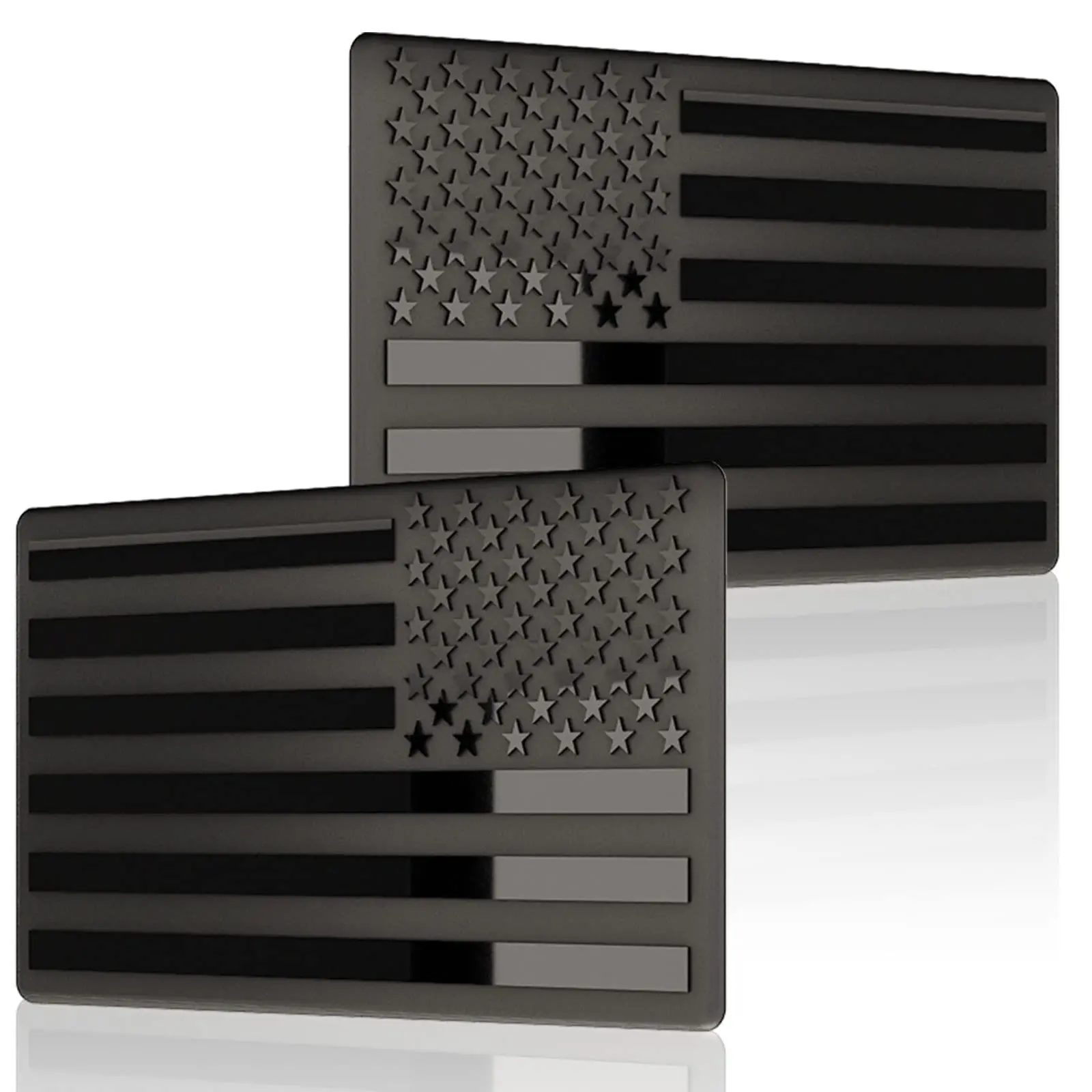 Embossed 3D Metal Thin Blue Line All Black American Flag Emblem Decal Stickers (1 Pair), Matte Black 5" x 3" Patriotic USA US Flag Decals for Car, Truck, Motorcycle Honoring Police Law Enforcement