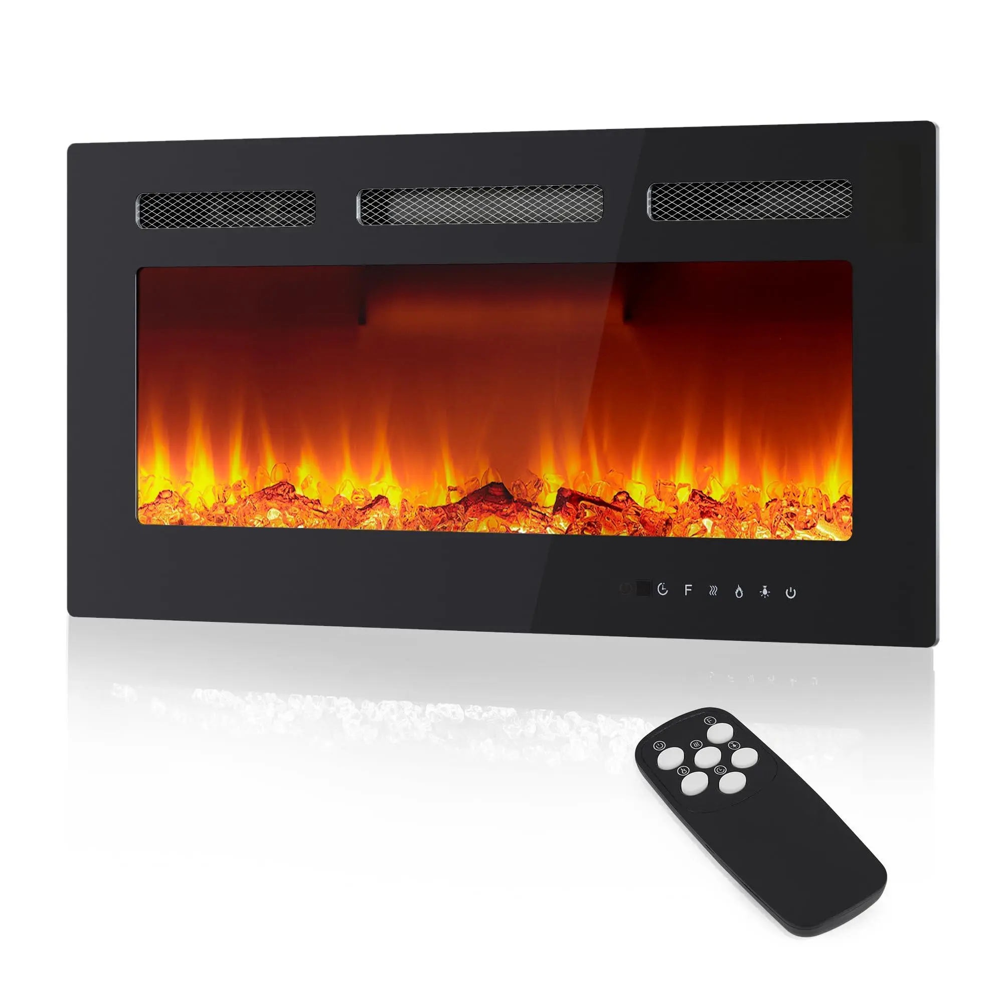 36 Inch Electric Fireplace Insert Recessed and Wall-Mounted with Remote Control Adjustable 12-Color Flames 5 Flame Speeds Linear with Timer Log and Crystal Effects 1500W