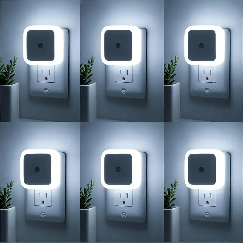 6-Pack Plug-in Night Lights with Smart Dusk-to-Dawn Sensor, Warm White LED Nightlight for Bedroom, Bathroom, Hallway, Kitchen, Stairway & Kids Room, Energy Saving Compact Wall Lights