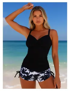 Tankini Swimsuits for Women - Ribbed Two Piece Bathing Suits with Tummy Control - Flattering Twist Front Swim Top & Shorts Set - Modest Swimwear for Beach, Pool, Vacation
